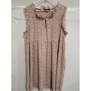 Suzanne Betro 1X Boho Floral Midi Dress Ruffle Flutter Sleeve Cottagecore Tan